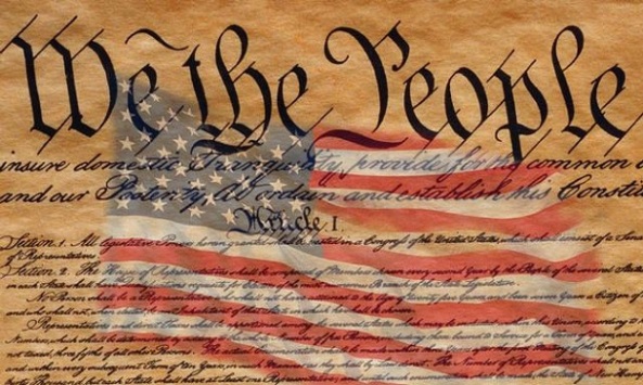 US Flag and Constitution of the United States of America